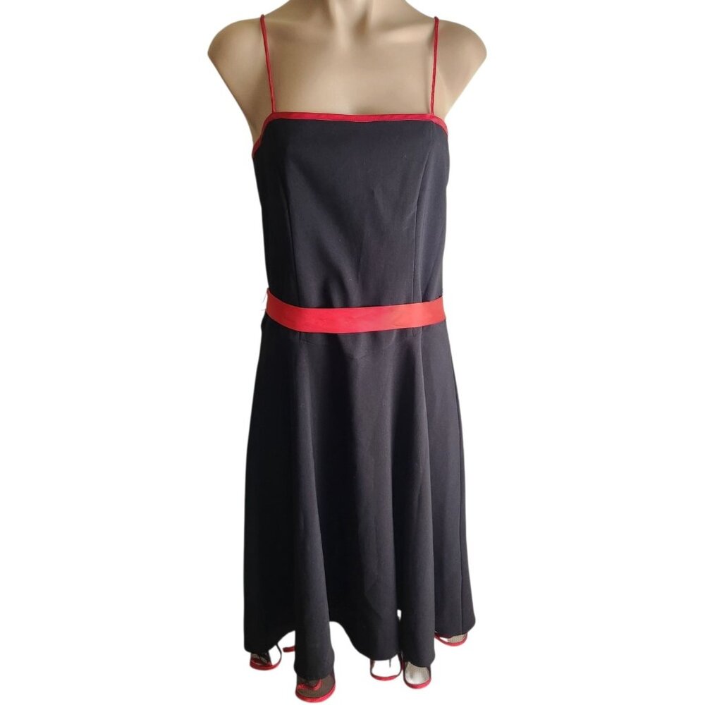 Womens Black and Red Strappy Belted Cocktail Dress 8 Tulle Hem